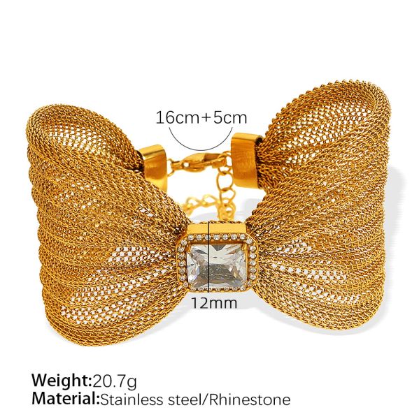 1 stuk classic series retro bow knot roestvrij staal 18k goudkleurige vergulde zirkoon damesarmbanden